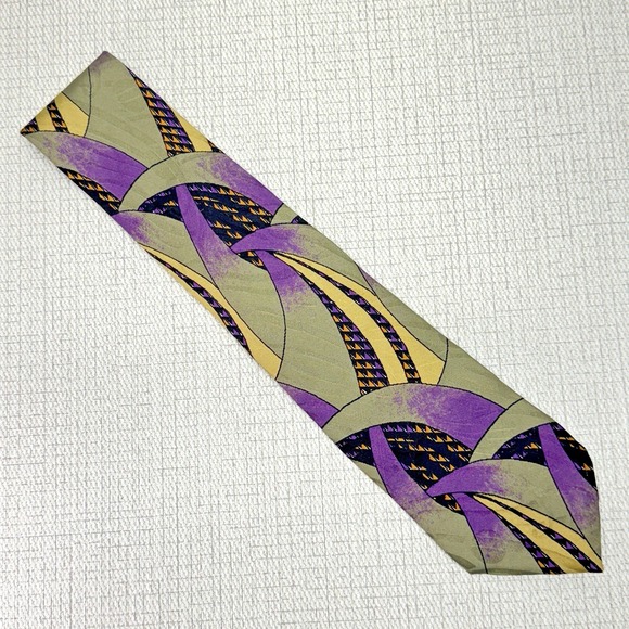 Jhane Barnes Silk Printed Vintage Olive Purple Tie‎ Made In Japan - Picture 1 of 5